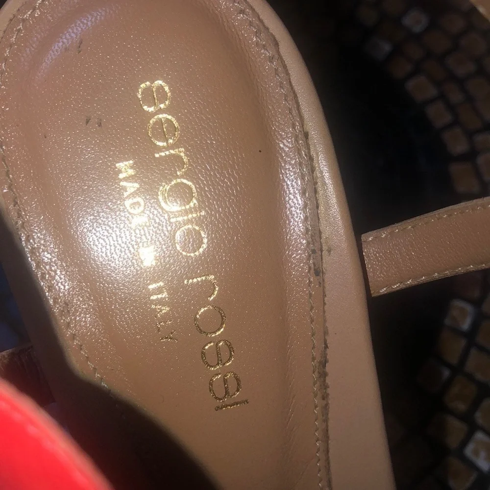 Sergio Rossi Coral Orange Frilled Leather Platform Open Toe Italian Sandals 37.5 - Picture 16 of 16